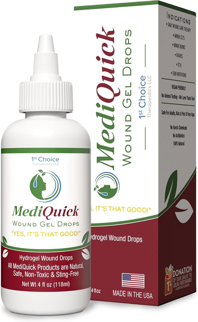 MediQuick Skin & Yara Bakımı Hydrogel Drops - Hızlı İyileştirme İlk Yardım Saatleri Heal Cuts, Burns, Inflammation, Rash, Itch, Eczema & More - Güvenli Yara Yıkama - 4 Fl Oz