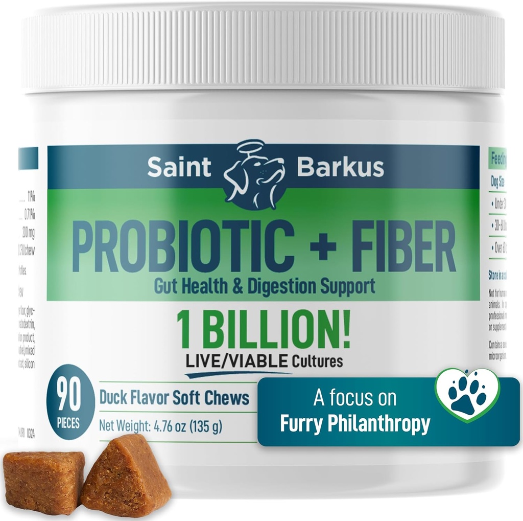 Probiotic + Fiber Regularity & Digestive Health. Συμπληρώματα προβιοτικών για τα σκυλιά για την υγεία των ούρων, την κανονικότητα, αναστατωμένο στομάχι, αέριο, μαγιά. Δώσε πίσω στο Μη Σκοτωμένο Σέλτερς! 90 Αριθμός