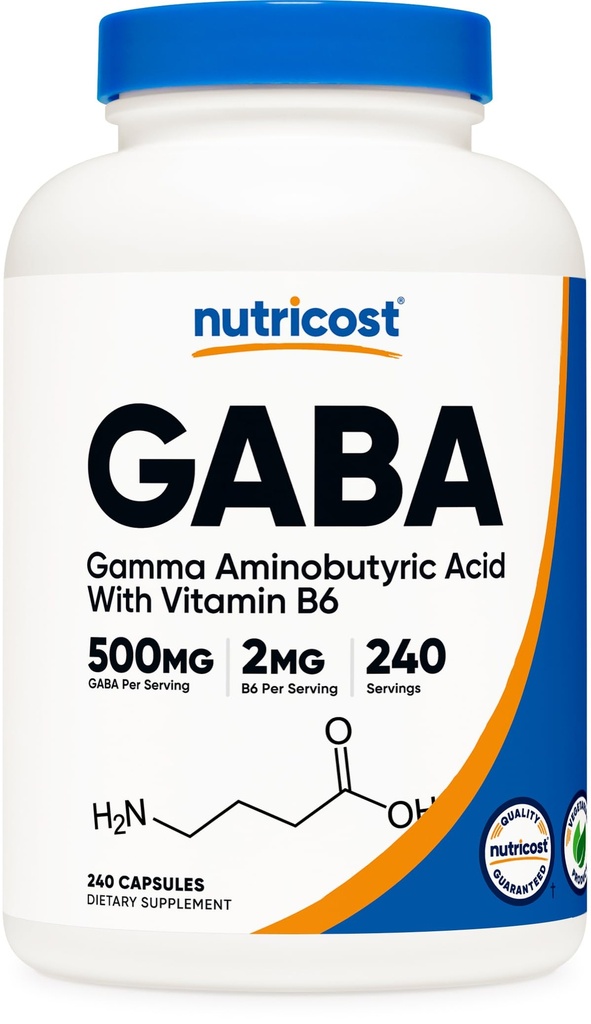 Nutricost GABA (Gamma Aminobutyric Acid) + Βιταμίνη Β6, 500mg ανά Σερβίρισμα, 240 Κάψουλες