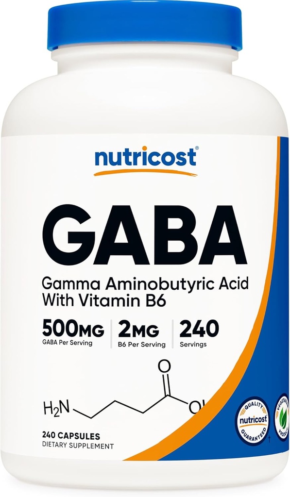 Nutricost GABA (Gamma Aminobutyric Acid) + Βιταμίνη Β6, 500mg ανά Σερβίρισμα, 240 Κάψουλες