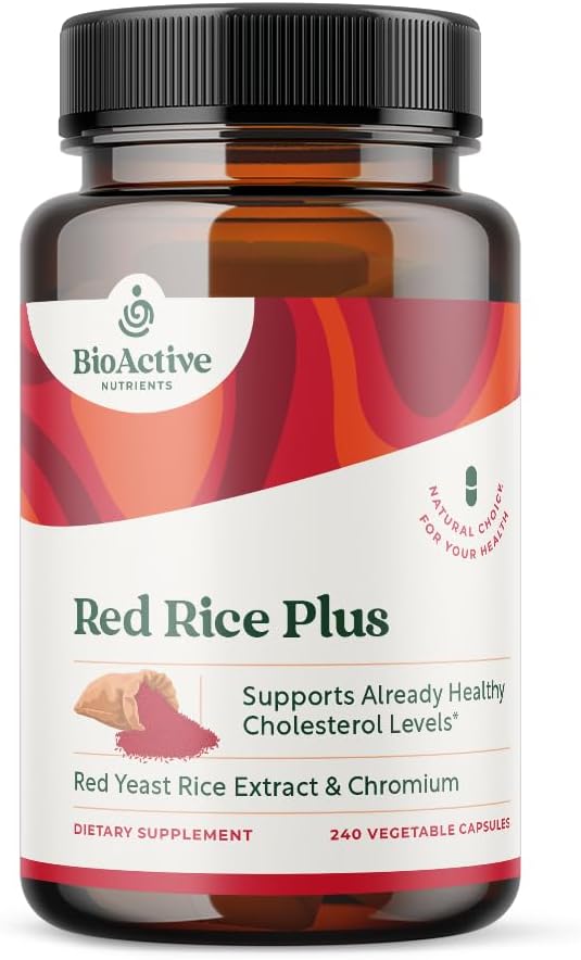 BIOACTIVE NUTRIENTS Red Rice Plus Supplement- 240 Sebze Kapsülleri - Turmeric, Black Pepper, Cayenne Pepper, Ginger Root ve Rosemary - Cholesterol Support