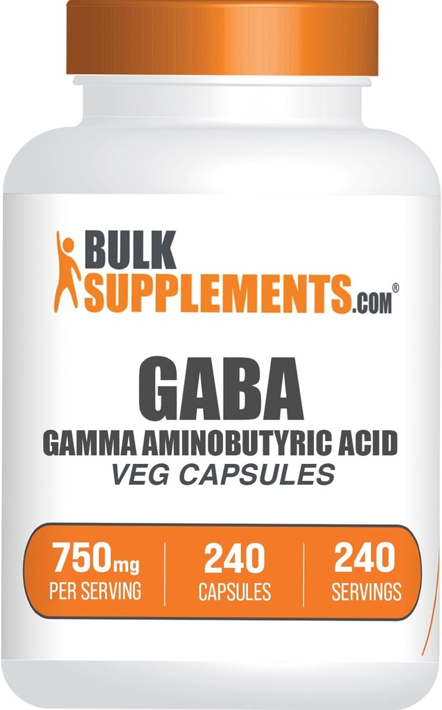 BulkSupplements.com Gamma Aminobutyric Acid Capsles - GABA Supplement, GABA 750mg - Vegan & Gluten Free, 1 Capsule per Serving, 240 Count (Pack of 1)