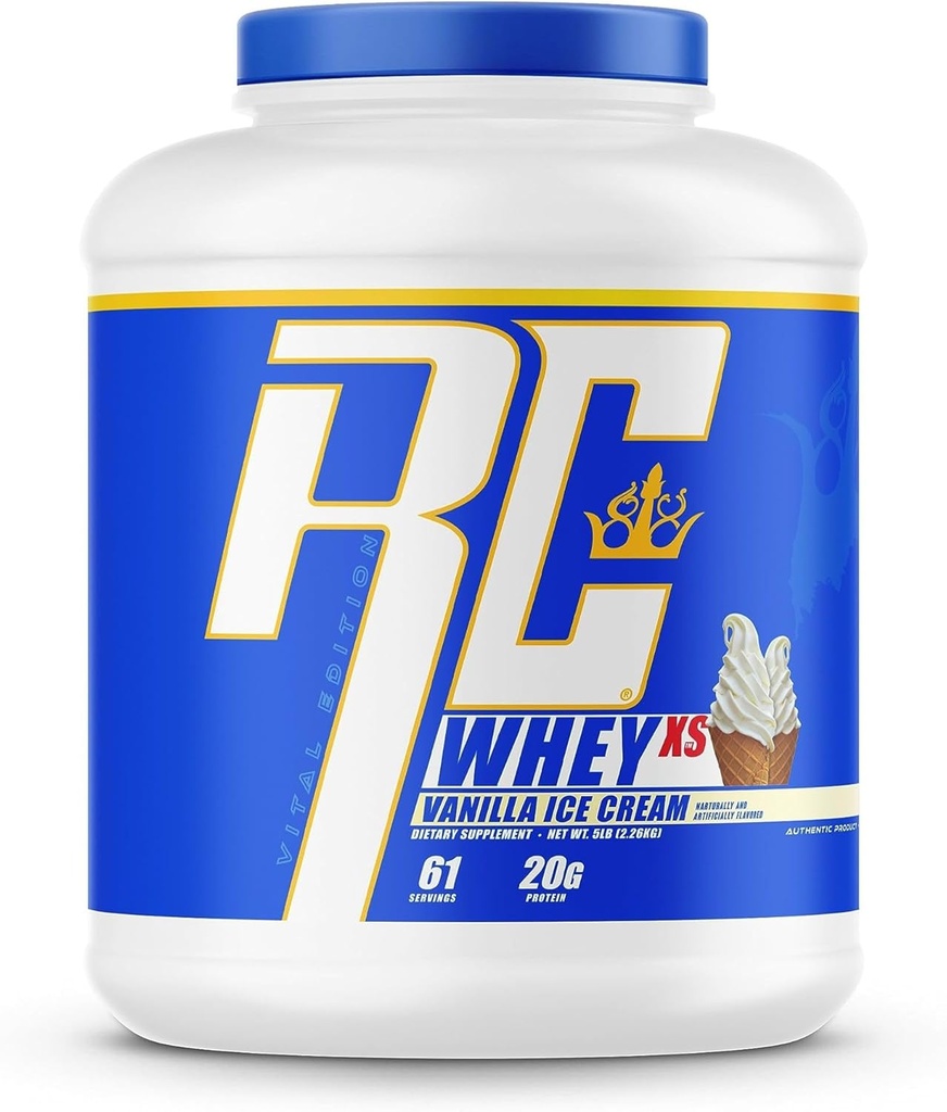 Ronnie Coleman Whey XS Whey Protein Powder Vanilla Ice Cream 61 Serving 20g Whey Isolate Protein Powder με BCAAs, EAAs & Glutamine – Low Sugar Supplement για την ανάπτυξη των μυών & την αποκατάσταση