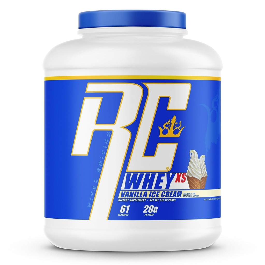 Ronnie Coleman Whey XS Whey Protein Powder Vanilla Ice Cream 61 Servings – 20g Whey Isolate Protein Powder with BCAAs, EAAs & Glutamine – Low Sugar Supplement for Muscle Growth & Recovery