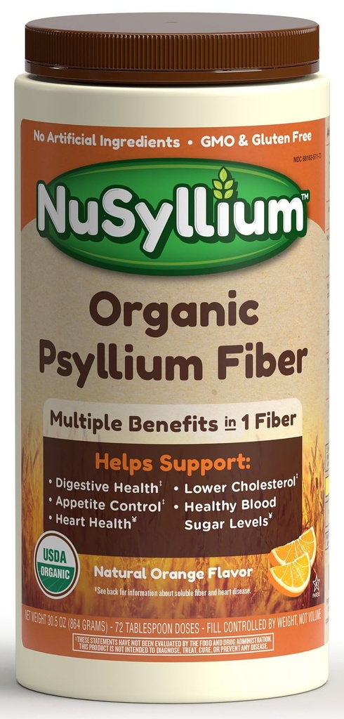 NuSyllium Psyllium Husk Toz, USDA Organik, 30.5 Oz, Diyetsel Fiber Supplement with Brown Sugar, Helps Digestive Health* Natural Orange, 72 Hizmetler