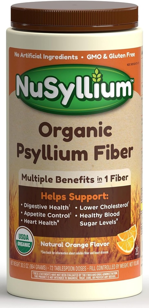 NuSyllium Psyllium Husk Toz, USDA Organik, 30.5 Oz, Diyetsel Fiber Supplement with Brown Sugar, Helps Digestive Health* Natural Orange, 72 Hizmetler