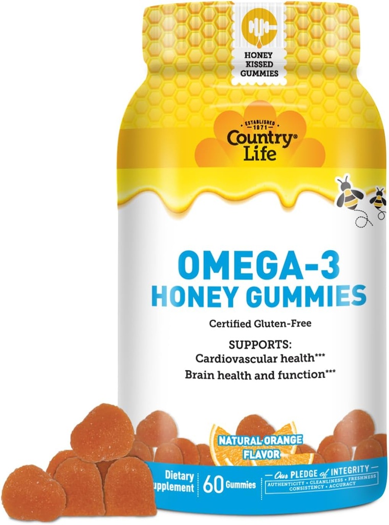 Ülke Life Omega-3 Honey Gummies – Cardiovascular & Beyin Sağlık Desteği – Non-GMO, Sertifikalı Gluten Free – Doğal olarak Tatlılandı – 60 Gummies