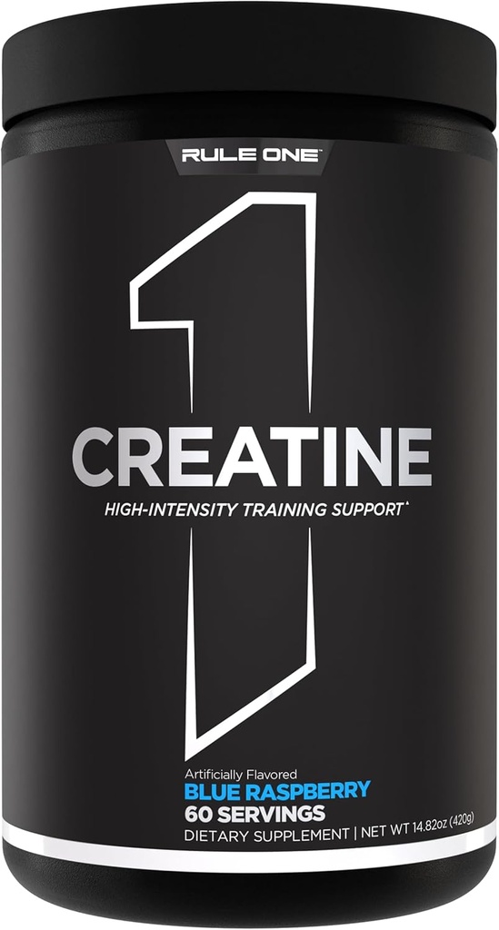 Kural 1 Kretine Toz - Yüksek yoğunluklu Egzersiz ve Lean Body Mass Support, Flavored ve Unflavored (60 Hizmet, Blue Rasperry) için Saf Mikronizedtine Tayhidrat