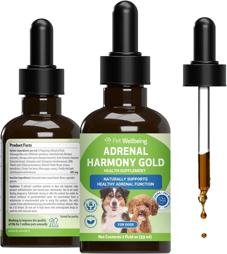 Pet Wellness Adrenal Harmony Gold for Dogs - Vet-Former - Sağlıklı Adrenal Fonksiyonlar, Normal Cortisol Seviyeleri, Sağlıklı Thirst & Kilo - Holistic Supplement - 2 oz (59 ml)