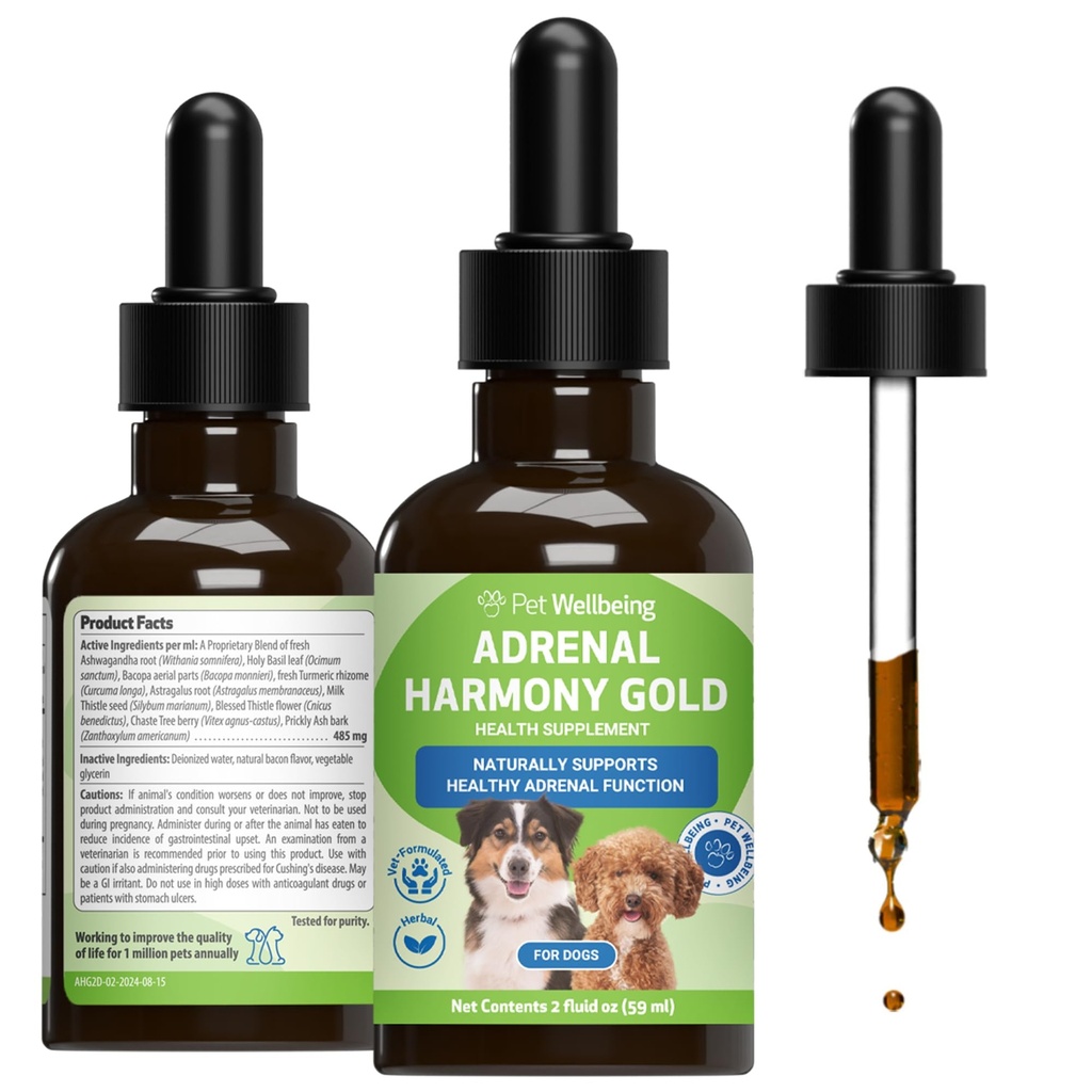 Pet Wellness Adrenal Harmony Gold for Dogs - Vet-Former - Sağlıklı Adrenal Fonksiyonlar, Normal Cortisol Seviyeleri, Sağlıklı Thirst & Kilo - Holistic Supplement - 2 oz (59 ml)