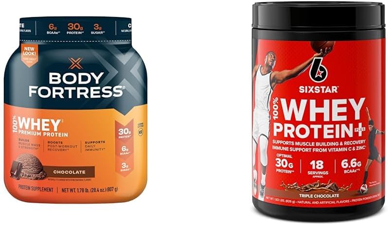 Body Fortress 100% Whey Protein Toz Chocolate 1.78lbs & Six Star Whey Protein Plus Chocolate Whey Isolate Protein Toz 1.8 lbs