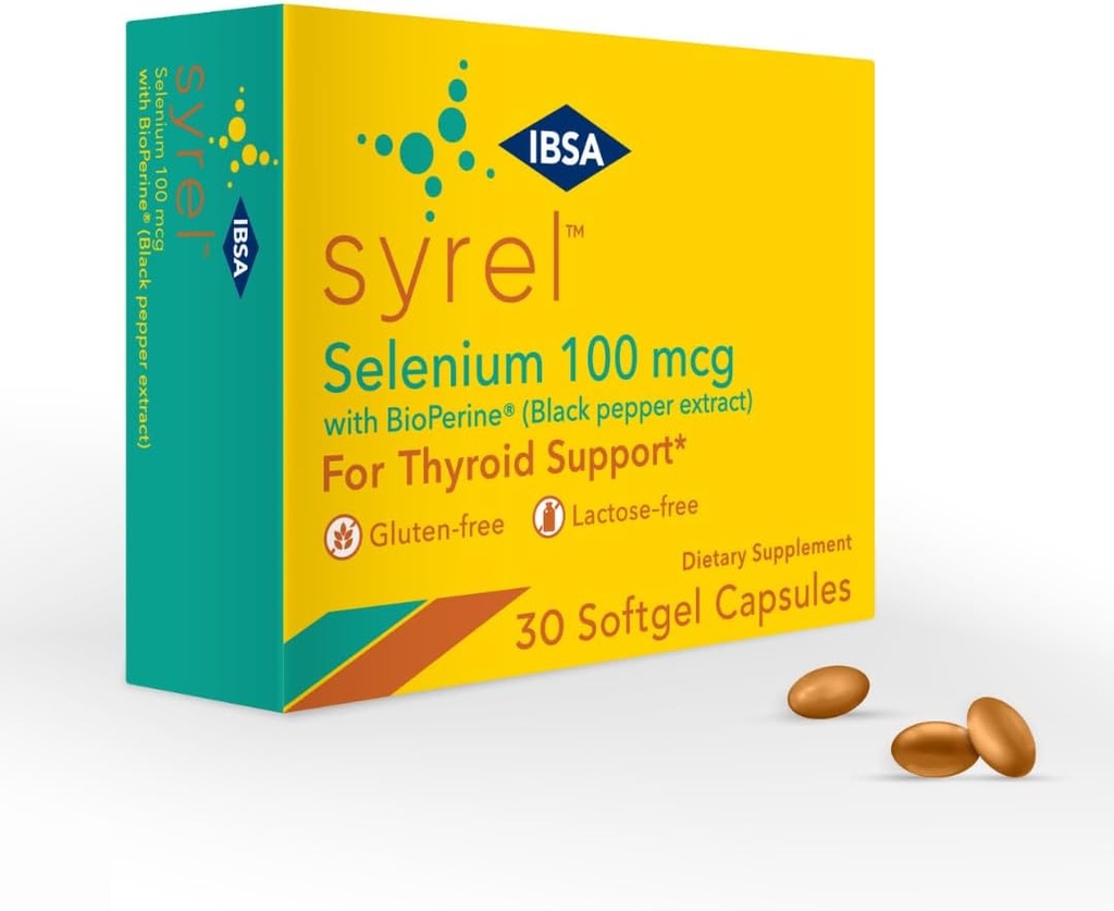 Syrel - Tiroid Desteği Supplement - 100mcg Selenium ve 5 mg BioPerine - 30 Soft- Gel Dönüşüm ve Aborpsiyon - Gluten-Free, Lactose-Free, Sugar-Free, Non-GMO