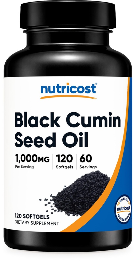 Nutricost Black Seed Oil (Cumin) - Cold Pressed, Omega 3 6 9-120 Softgels, 1000 mg Per Servis, 60 Hizmet - Gluten Ücretsiz