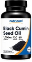 Nutricost Black Seed Oil (Cumin) - Cold Pressed, Omega 3 6 9-120 Softgels, 1000 mg Per Servis, 60 Hizmet - Gluten Ücretsiz