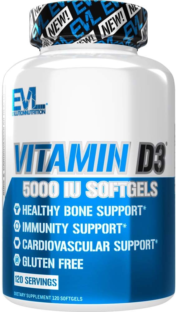 Evlution Beslenme Vitamin D3, 5000 IU High Potency, Bone and Joint Support Immune System Health, Non-GMO ve Gluten-Free, Value Size (120 Hizmet)