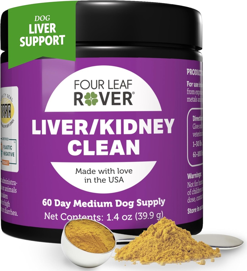 Four Leaf Rover Dog Liver Support - with Organic Milk Thistle & Mushrooms - with Kidney Support - Detox & Cleanse - Veterinarian Formulated
