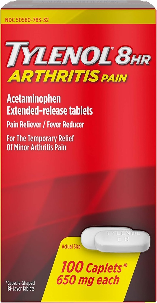Tylenol 8 HR Αρθρίτιδα Πόνος Αιχμές, 650mg - 100 ct, Συσκευασία των 4