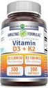 Amazing Formulas Vitamin D3 5000 IU ile K2 100 Mcg | D3 + K2 Kompleksi Tamam | Softgels | Non-GMO | Gluten-Free | ABD'de Made ( Pack, 300 Count)