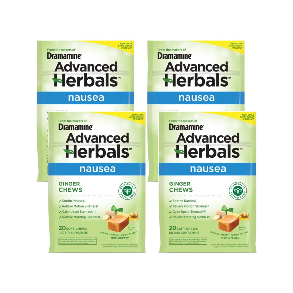 Dramamine Ginger Chews, Nausea, Lemon Honey Ginger Flavor, 20 Soft Chews (Görünen 5)