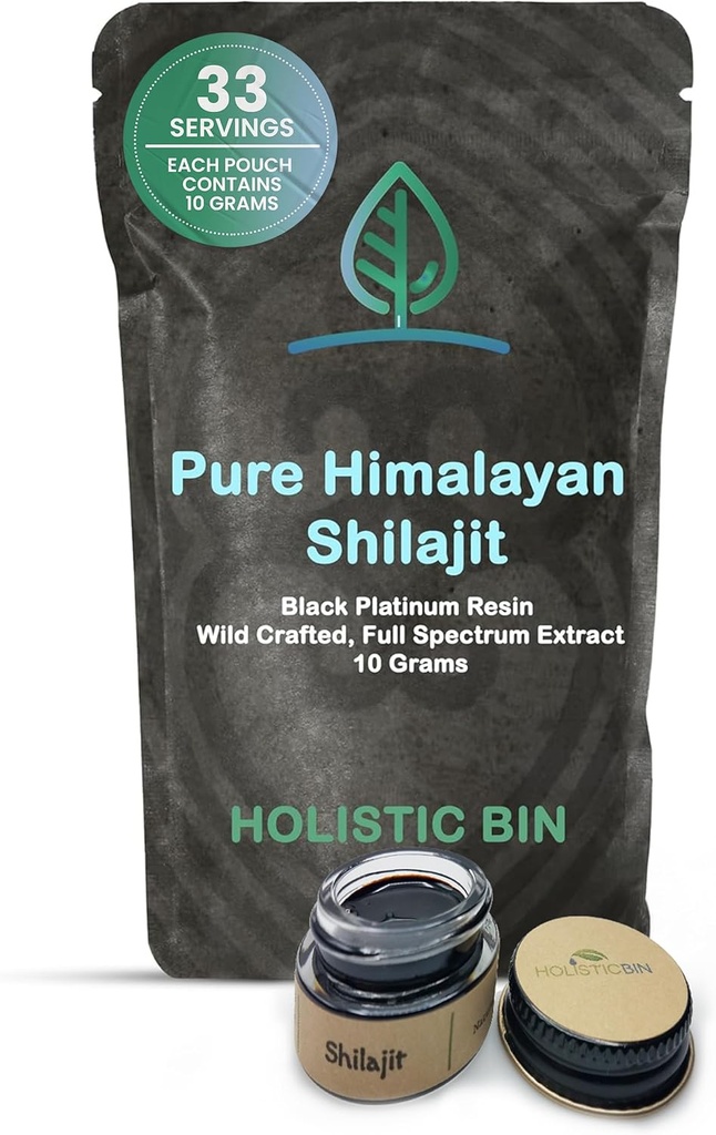 Ολιστικό Bin Shilajit Resin - Ιμαλαΐας Fulvic & Trace - Μαύρο Platinum Resin - Shilajit Extract - Αναμείξτε σε υγρά - σερβίροντας κουτάλι Περιλαμβάνεται - 10g