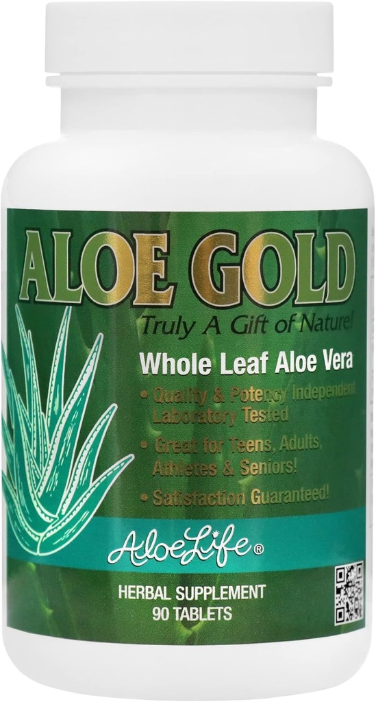 Aloe Life - Aloe Gold Tabletler, Immune Support & Health Herbal Bitters, Supports Proper Digestion, Supports Energy & Body Wellness, Certified Organically Grown Whole Leaf Aloe Vera Leaves (90 Tablet)