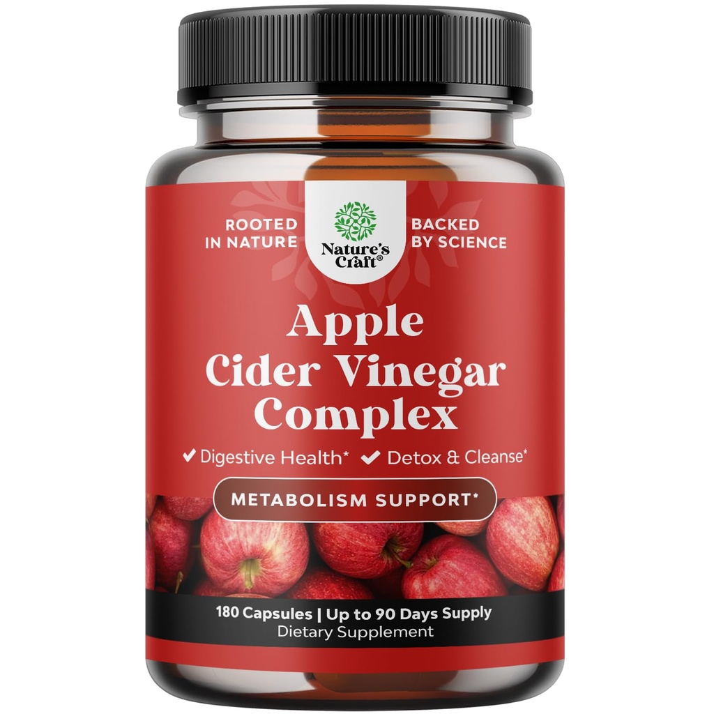 Apple Cider Vinegar Capsules - ACV Deep Cleanse ve Detox Pills for Gut and Digestive Health with Fleming Cayenne - Ekstra Güçlü ACV for Hunger Gut Cleanse and Full Body Detox 180 Count