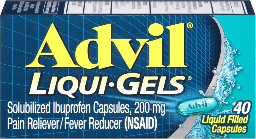 Advil Liqui-Gels Pain Reliever Ve Ateşi, Ağrı Tıp Ibuprofen 200 mg For Headache, Backache, Menstrual Pain And Joint Pain Relief - 40 Liquid Filled Capsules