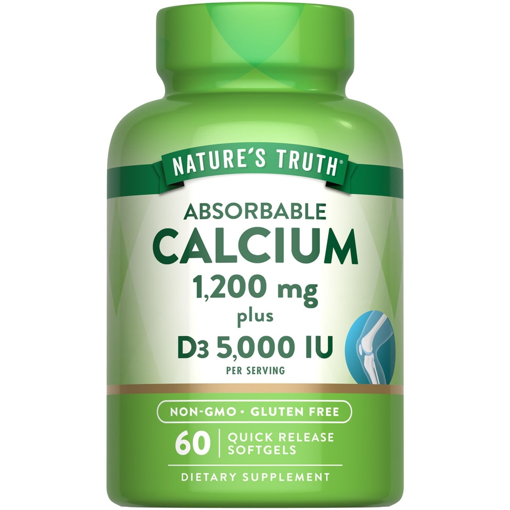 Doğanın Gerçeği D3 5000 IU ile 1200 mg | 60 Softgels | Kalsiyum Karbonat | Non-GMO & Gluten Free Supplement Supplement