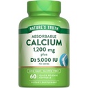 Doğanın Gerçeği D3 5000 IU ile 1200 mg | 60 Softgels | Kalsiyum Karbonat | Non-GMO & Gluten Free Supplement Supplement
