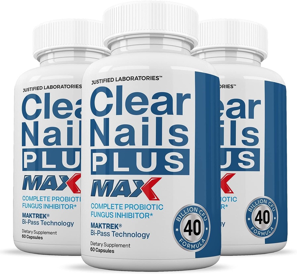 Justified Laboratories (3 Pack) Clear Nails Plus Max Χάπια 40 Δισεκατομμύρια CFU Προβιοτικά Υποστηρίζει Ισχυρά υγιή νύχια δέρμα μαλλιών 180 κάψουλες