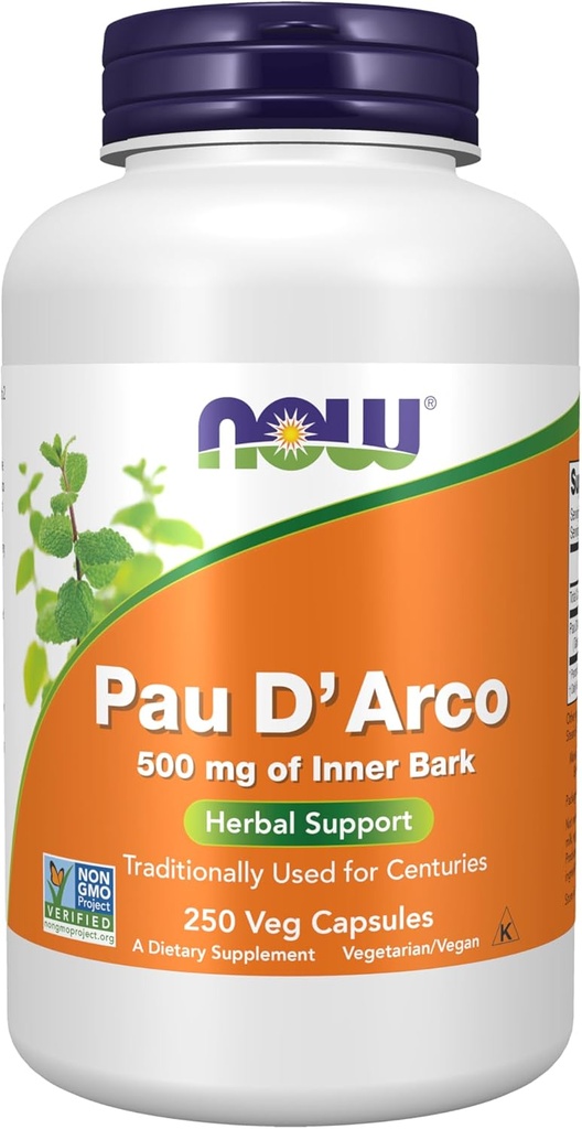 Şimdi Supplements, Pau D'Arco (Tabebuia her zamantaphylla) 500 mg, Herbal Support, 250 Veg Capsules