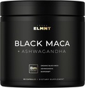 ELMNT 40.000 mg 40x Strength Organic Black Maca Root w. Ashwagandha - #1 En yüksek Potency Black Maca Root Capsules for Men Supplement 40:1 Extract - 100% Pure Maca Peruana Maca Toz Pills Gelatinized