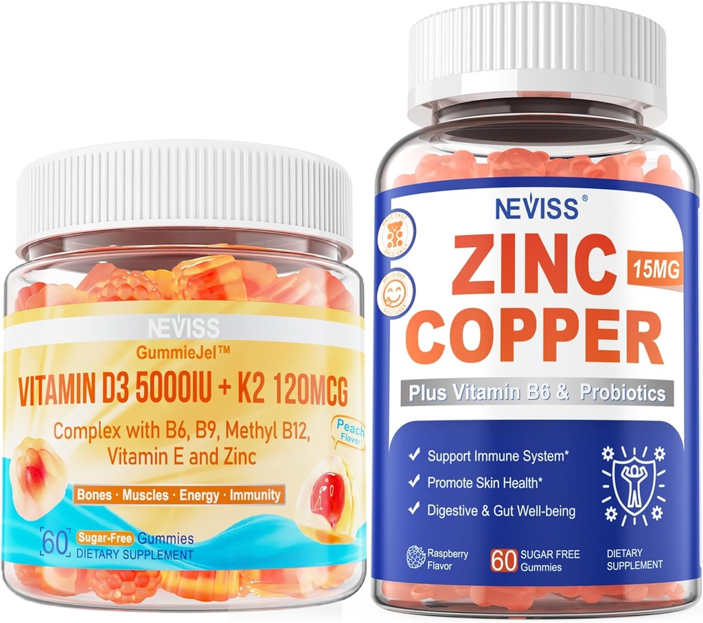 NEVISS Vitamin D3 5000IU + K2 (MK-7) 120 Çinko Copper Gummies