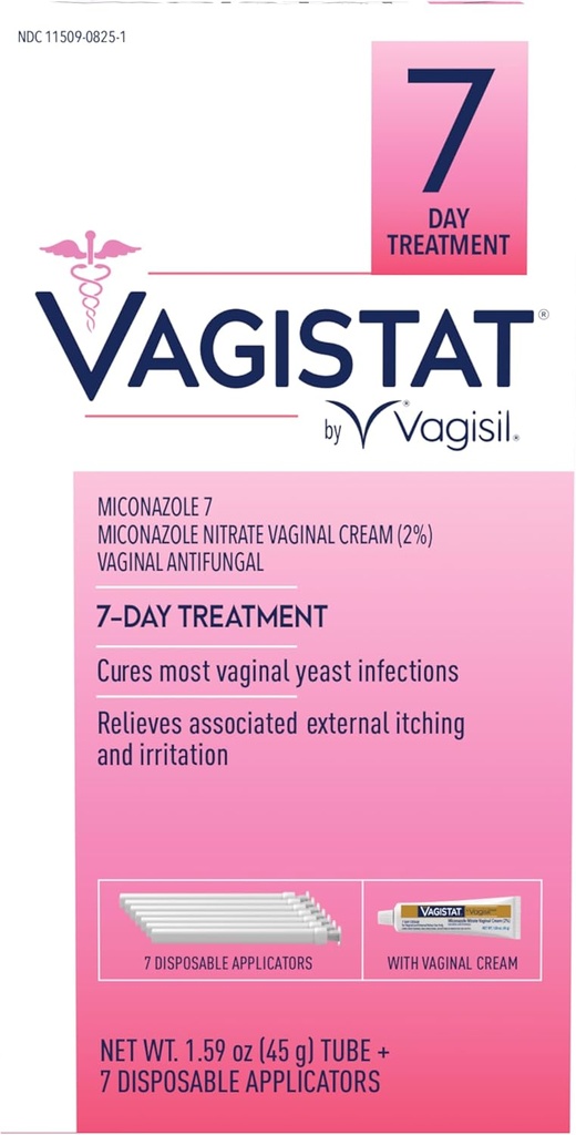 Κολπικό Vagisil Vagistat 7 Ημέρα Μόλυνση Μαγιάς Θεραπεία για τις γυναίκες, Βοηθά Ανακουφίζει την εξωτερική φαγούρα και Ερεθισμό, Περιέχει 2% Εξωτερική Κρέμα Νιτρικού Μικοναζόλης & 7 Συσκευές Disposable (Pack of 1)