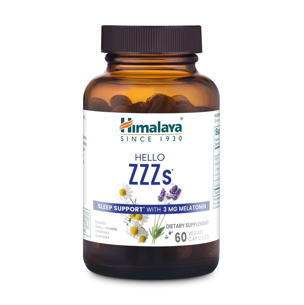 Himalaya Merhaba ZZZs, 60 Day Supply - Herbal Sleep Supplement with Melatonin, GABA, L-Theanine, Lavender, Chamomile ve Lemon Balm - Vegan, Non-GMO, Gluten Free, 60 Capsules