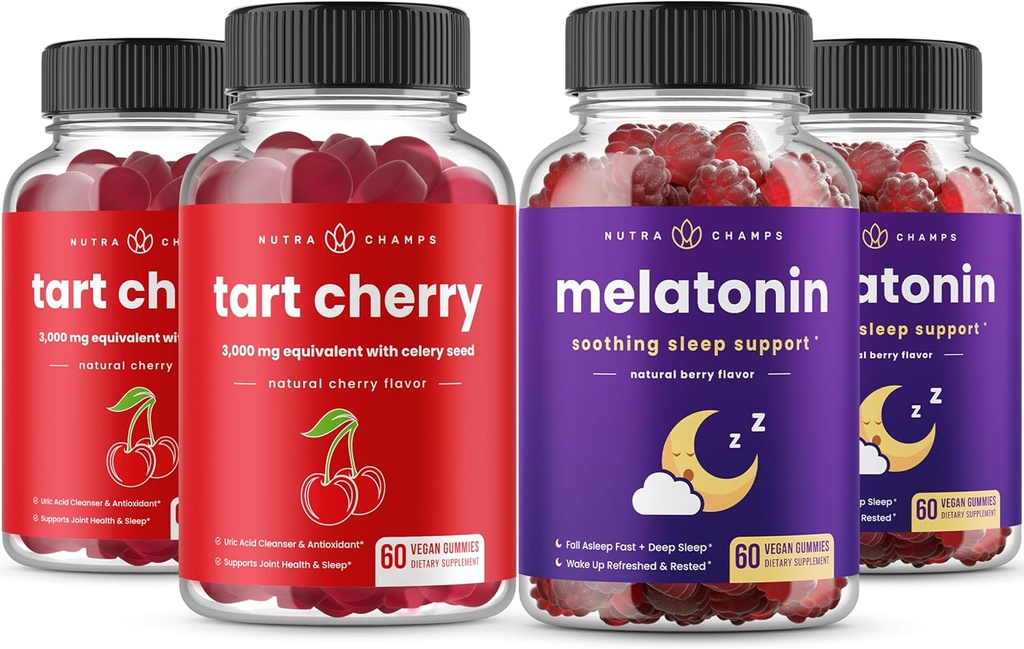 NutraChamps Tart Cherry (2 Pack) & Melatonin (2 Pack) Kas & Sleep Support