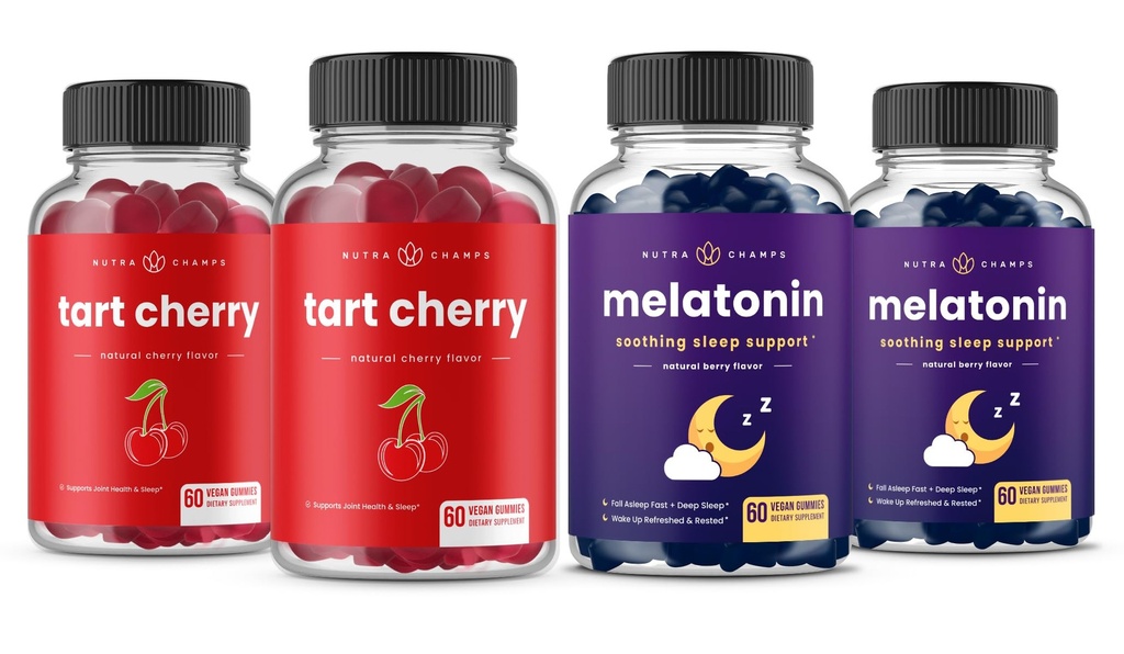 NutraChamps Tart Cherry (2 Pack) & Melatonin (2 Pack) Kas & Sleep Support