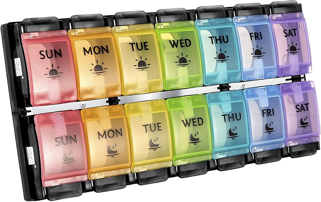 FGcase AM PM Weekly 7 Day Pill Organizer, Large Daily Pill Cases Pill Box with Easy Push Button, Pill Reminder Container for Medicine, Vitamin, Pills, Fish Oil and Supplement