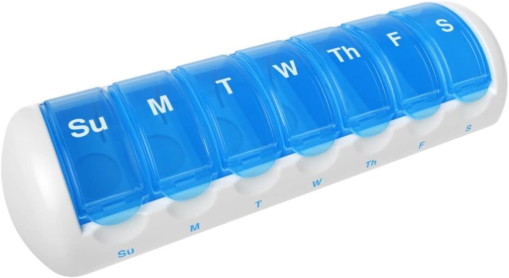 Ezy Dose Travel (7-Day) Pill, Medicine, Vitamin Organizer Box | Weekly, Daily Planner | Large Removable Compartments | Transparent Lids | Pack of 6