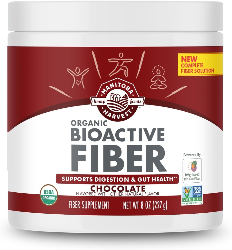 Manitoba Harvest Organic BioActive Fiber Supplement, hizmet başına 7g Fiber, Digestive Hemp & Psyllium Husk Toz, Non-GMO, Vegan & Kosher, 8oz, Chocolate, Chocolate & Kosher, 8oz, Chocolate