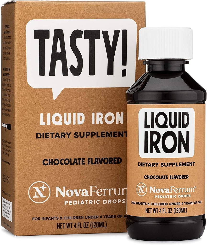 NovaFerrum Tasty | Pediatrik Ölçeği Bebekler, Toddler & Çocuklar | Demir Per 1mL Dose | 4 & Under | Gluten Free | Sugar Free | Chocolate Flavored | 120 Servisler