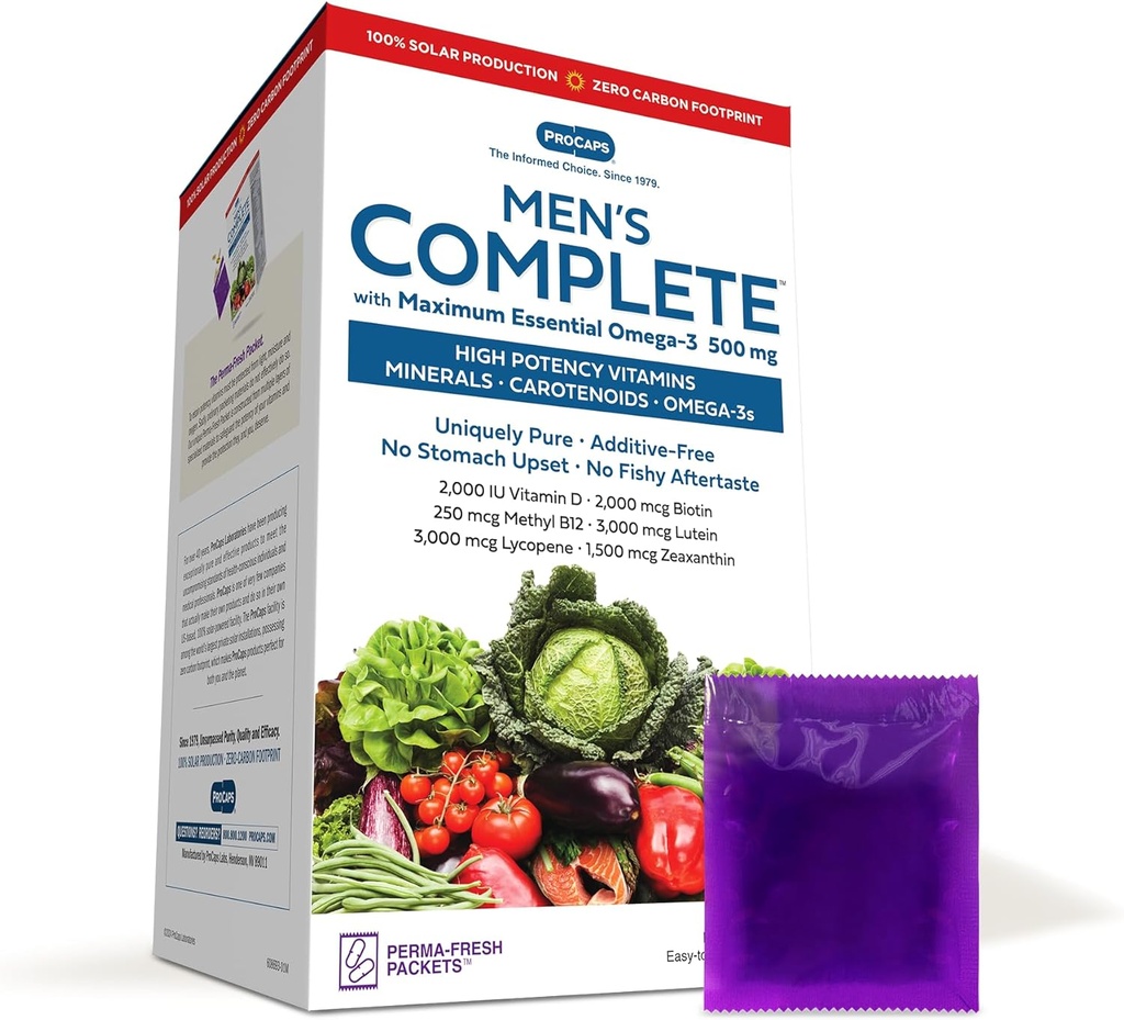 ANDREW LESSMAN Multivitamin-Men's Complete with Maximum Essential Omega-3 500 mg 120 Packets - 30+ High Potencies of All Nutrients, Essential Vitamins, Minerals, Carotenoids. No Additives