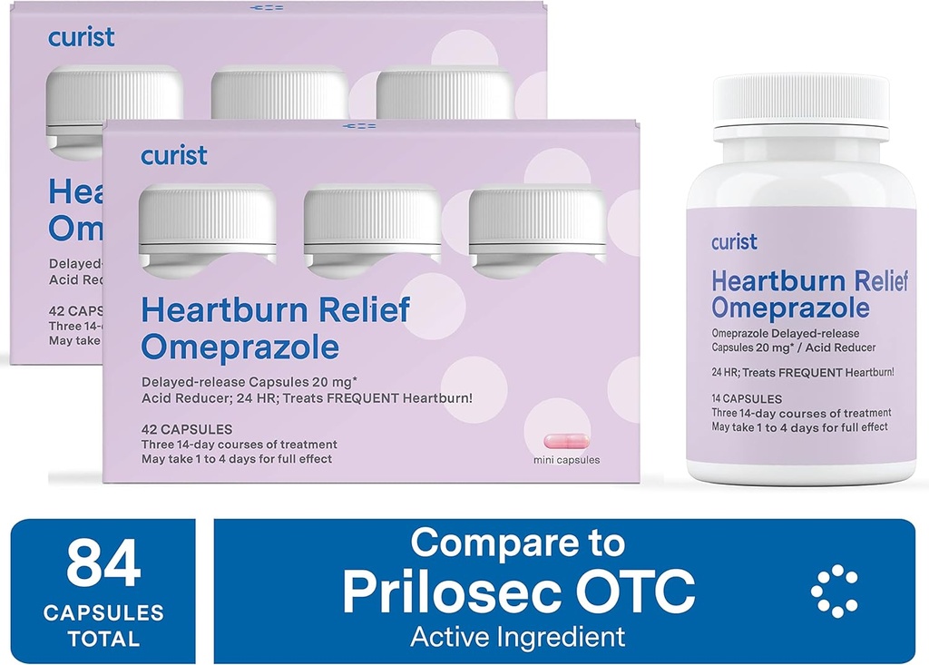 Curist Omeprazole 20mg Bulk 84 ct (2 42 ct) Capsules Gecikmiş-Release - Kalpburn Yardımı için Asit Reflux Tıp - Omeprazole Magnezyum 20.6mg 84 Capsules