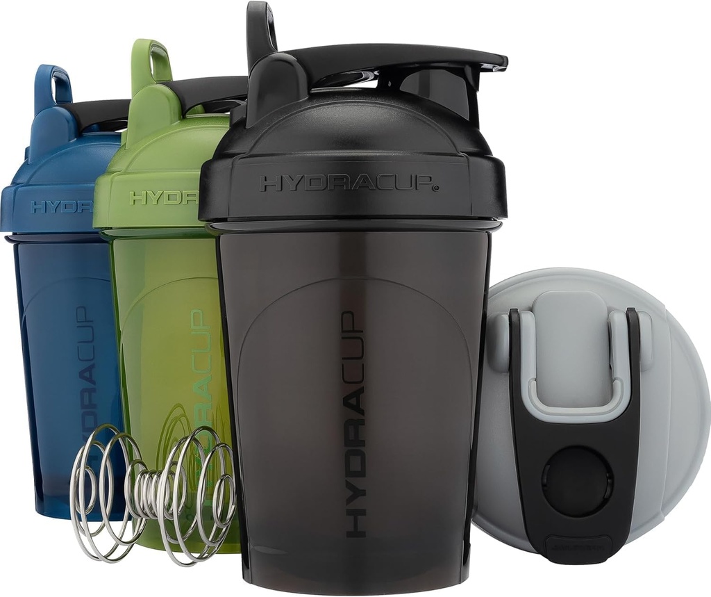 Hydra Cup ProFlow Shaker Şişeler | Protein Shaker Cups with Whisk Ball, Leak-Proof Lid, Hidden Lock | Faraday-Free Gym Mikser for Protein Toz, Mix Supplements (4 Pack with Regular Whisk)