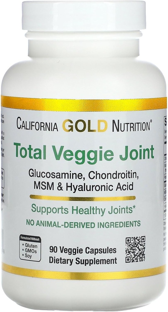California Gold Nutrition Vegetarian Glucosamine, Chondroitin, Hyaluronic Acid, MSM, Total Veggie Joint & Bone Support Formula, Non GMO, No Soy, Gluten Free, 90 Veggie Capsules