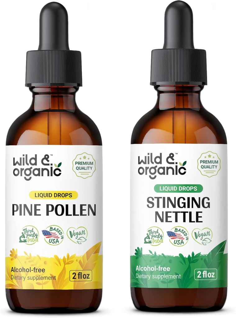 Wild & Organic Pine Pollen Tincture 2 fl oz & Sting Nettle Root Tincture 2 fl oz