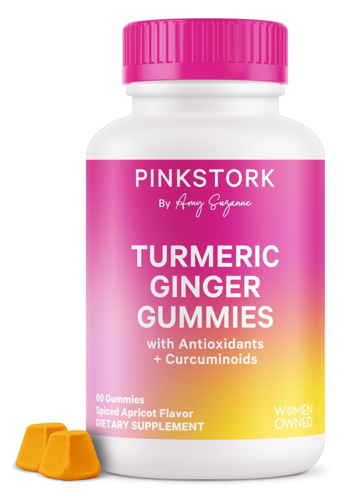 Pink Stork Turmeric Ginger Gummies – Kadınlar için Gut & Digestive Support – Antioksis ile Anti Bloating Supplement – 60 Vegan Gummies