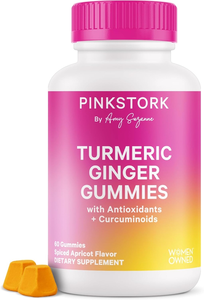Pink Turmeric Turmeric Ginger Gummies – Gut & Digestive Υποστήριξη για τις γυναίκες – Anti Bloating Supplement with Antioxidants – Spiced Apricot Flavor, 60 Vegan Gummies