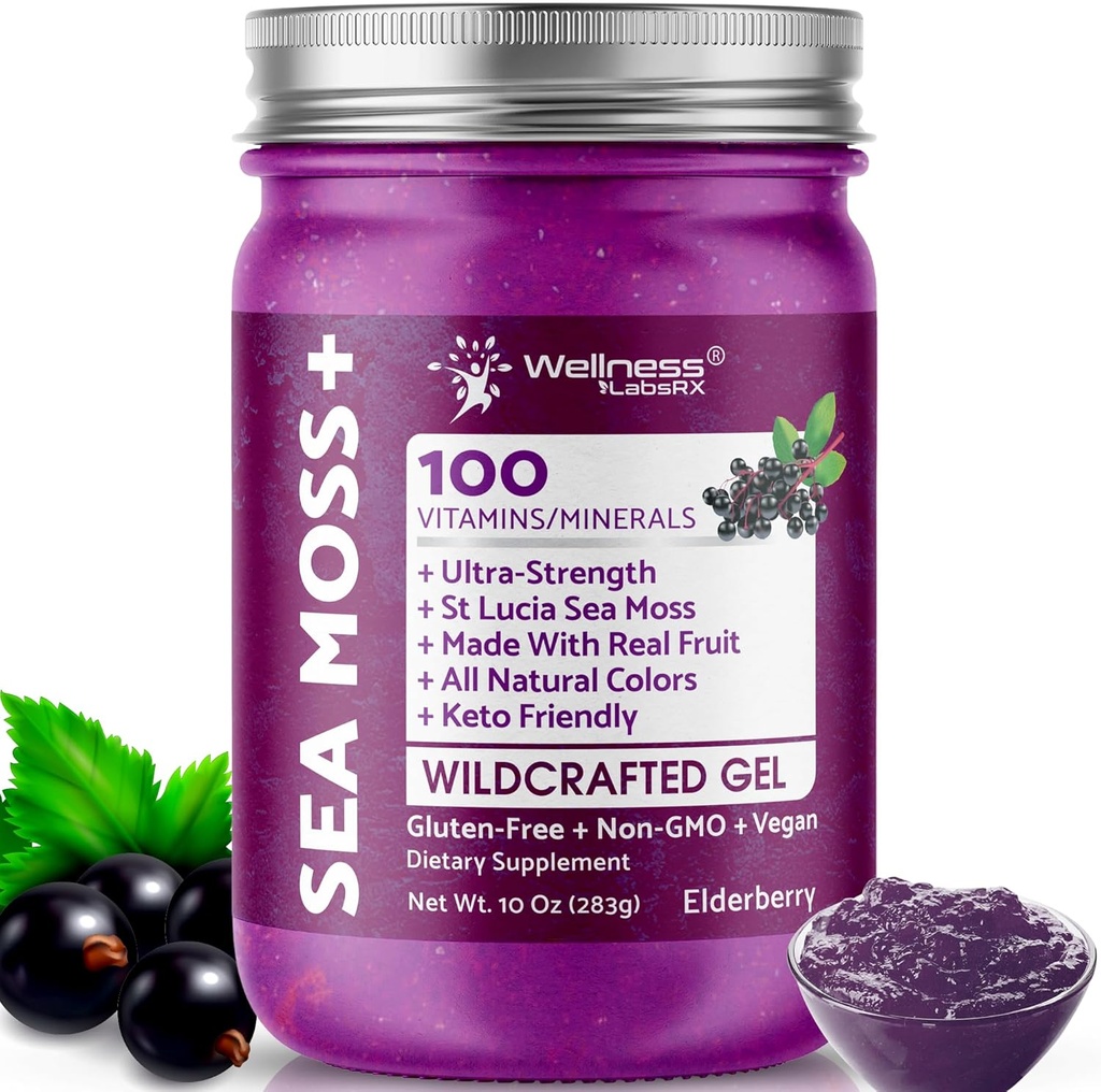 WELLNESS LABSRX Irish Sea Moss Gel Raw - Wildcrafted Superfood Seamoss Gel - Pristine Caribbean Waters, Immune ve Digestive Health Support - 10 oz.