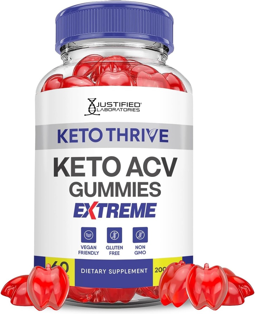 Justified Laboratories Keto Thrive Keto ACV Gummies Extreme 2000MG Keto Thrive Keto Gummies Apple Cider Vinegar Formed with Ρόδι Σκόνη χυμού τεύτλων B12 Vegan Non GMO 60 Gummys